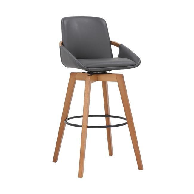 30 in. Gray Faux Leather and Walnut Wood Swivel Bar Stool