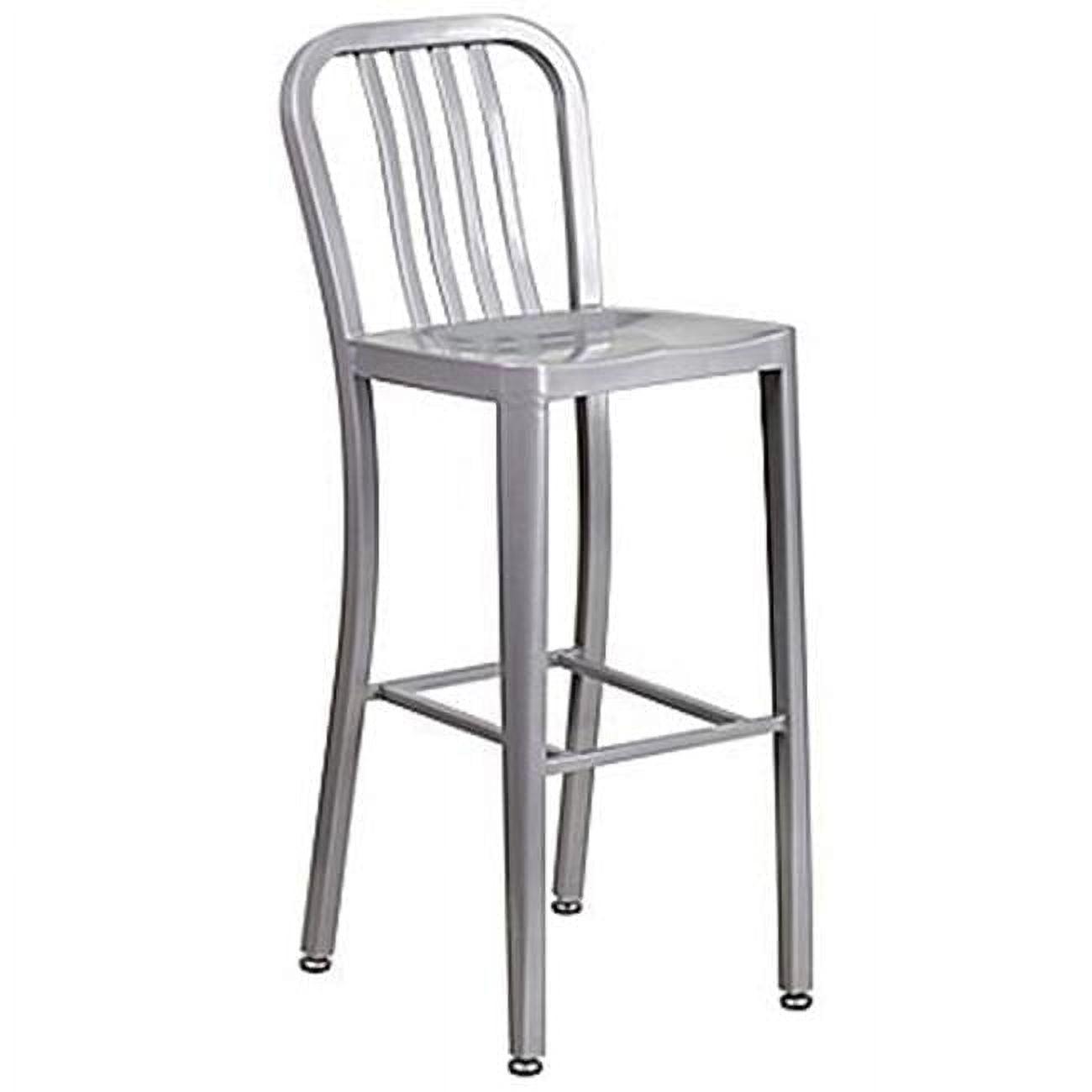 Flash Furniture Commercial Grade 30" High Silver Metal Indoor-Outdoor Barstool with Vertical Slat Back
