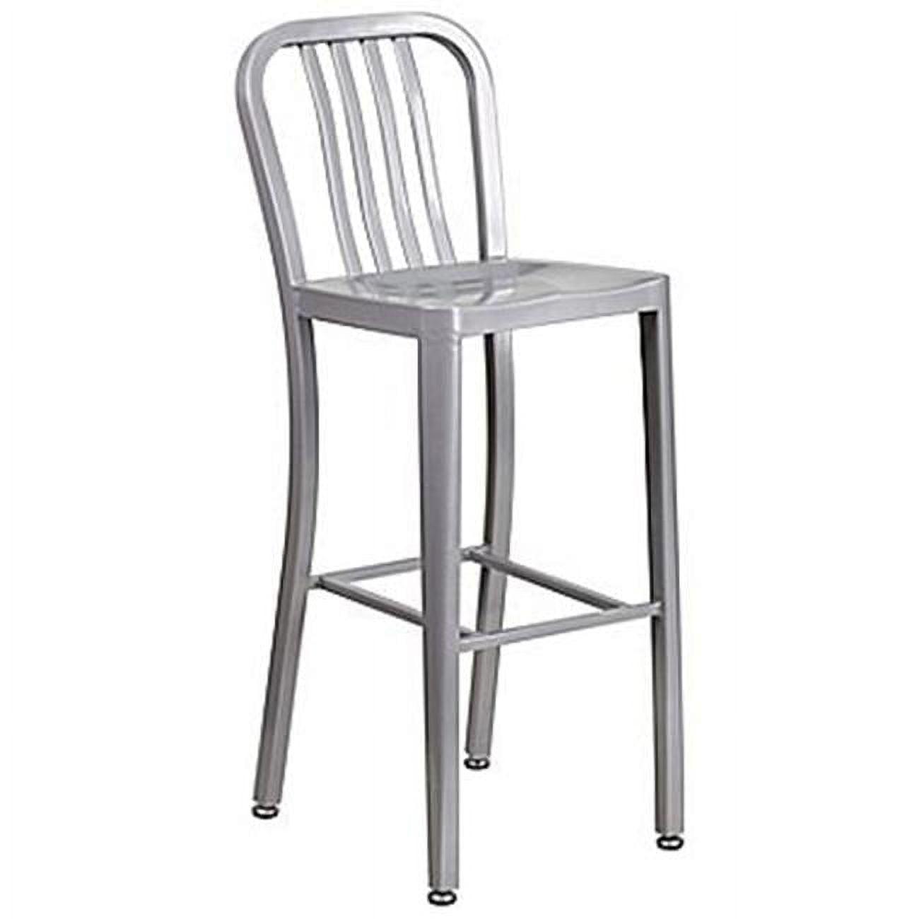 Flash Furniture Commercial Grade 30" High Silver Metal Indoor-Outdoor Barstool with Vertical Slat Back