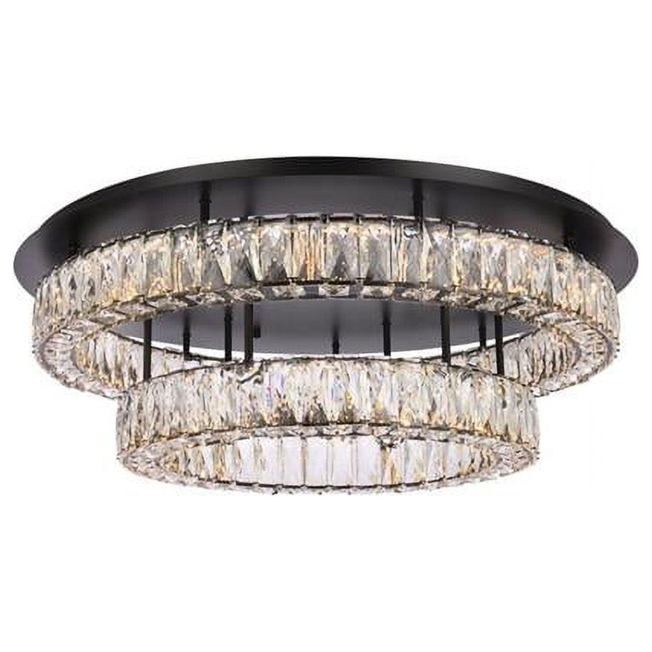 Monroe 30" Modern Black LED Flush Mount with Clear Crystals