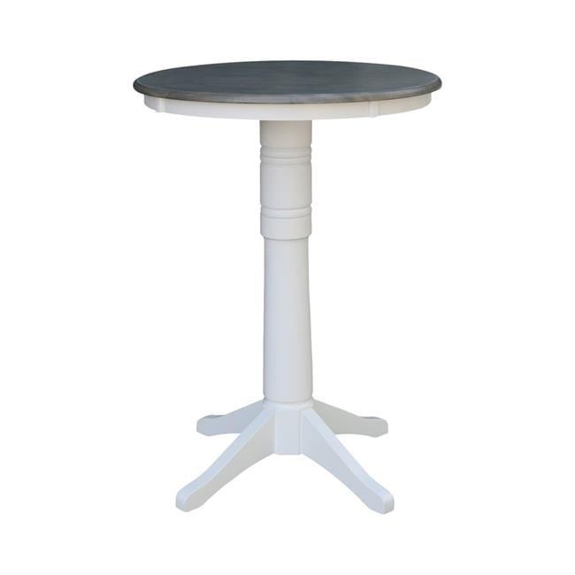 30" Round Solid Wood Bar Height Pedestal Dining Table in White/Heather Gray by International Concepts