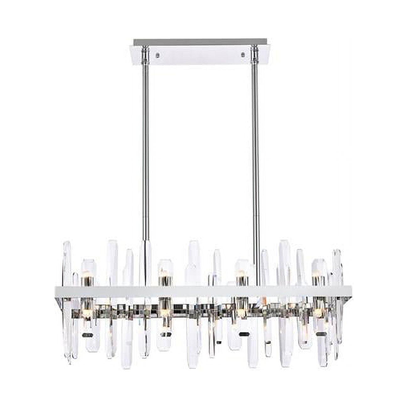 Serena 30" Chrome and Crystal Modern Rectangular Chandelier