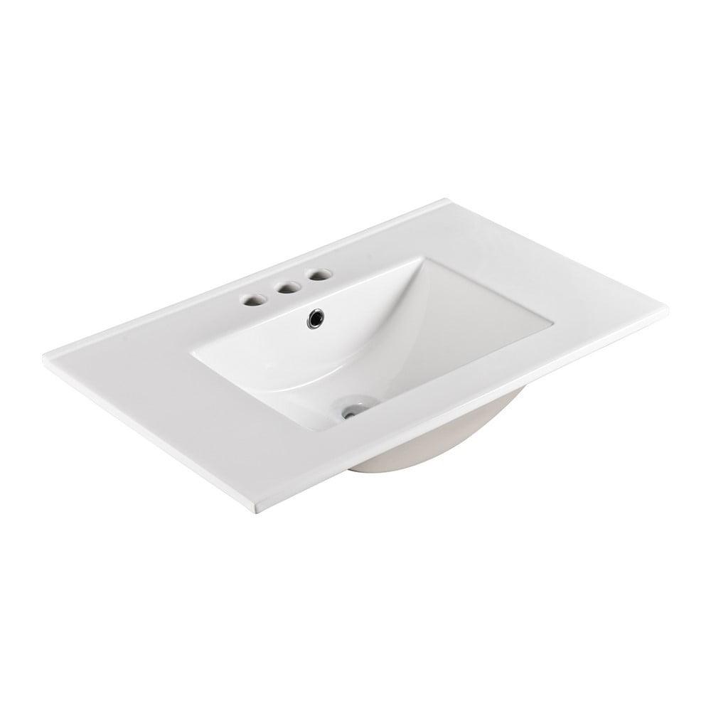 30 in. White Ceramic Rectangular Countertop Sink