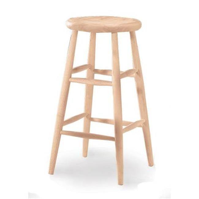 30" Scooped Seat Counter Height Barstool Unfinished - International Concepts: Solid Wood, Round, Backless