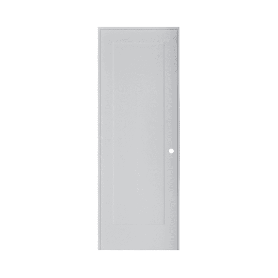 30 in. x 80 in. Left-Handed Solid Core White Primed Composite Single Pre-hung Interior Door Black Hinges
