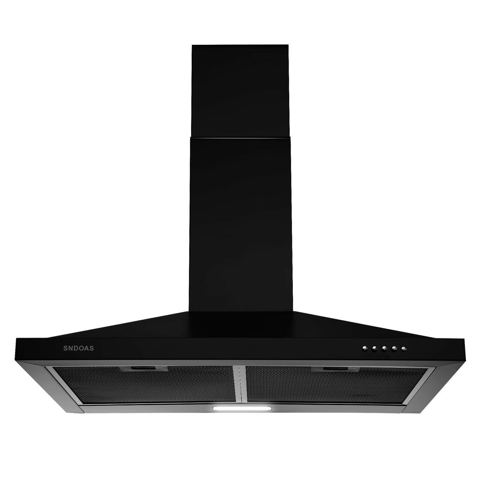 30-Inch Black Stainless Steel Wall Mount Range Hood with LED Lamp