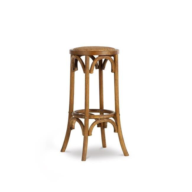 Ferrera Solid Elm Wood Cane Rattan Seat Backless Stool