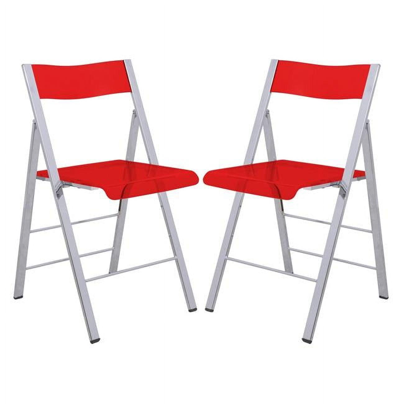 Compact Red Acrylic Folding Chair with Chrome Base - Set of 2