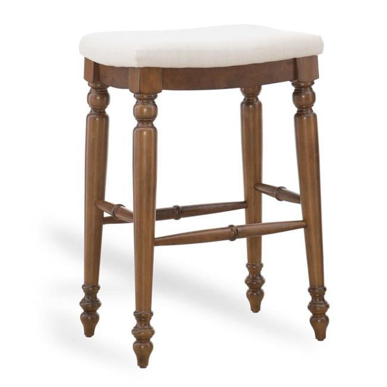 Marino 30" Walnut Backless Wood Bar Stool with Linen Seat