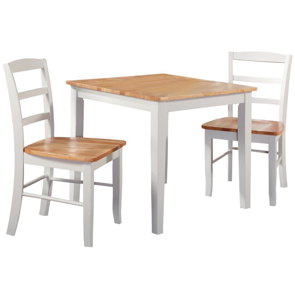 3pc Dining Table with 2 Ladderback Chairs White/Natural – International Concepts: Solid Wood, Square, Non-Extension