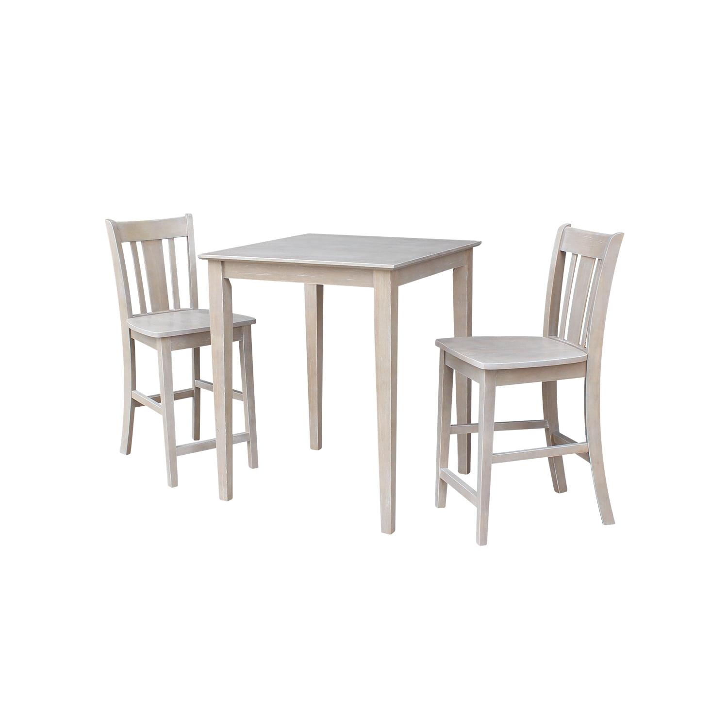 Washed Gray Taupe Solid Wood Dining Set with 2 San Remo Stools