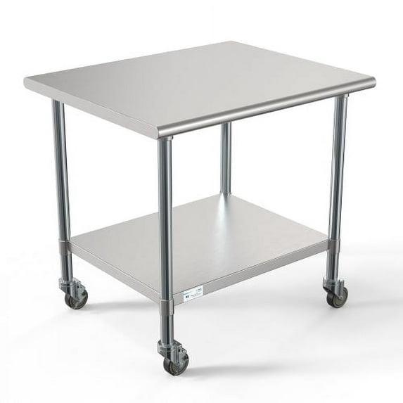 30" x 36" 18-Gauge 304 Stainless Steel Commercial Work Table with Casters, CT3036-18C.