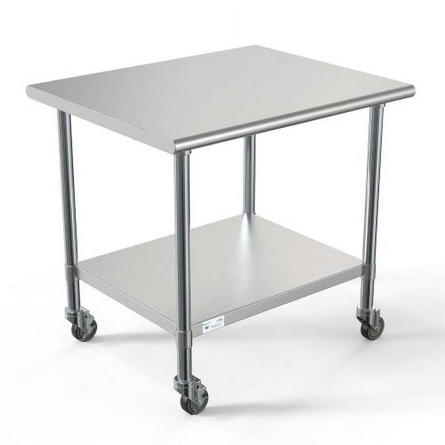 30" x 36" 18-Gauge 304 Stainless Steel Commercial Work Table with Casters, CT3036-18C.