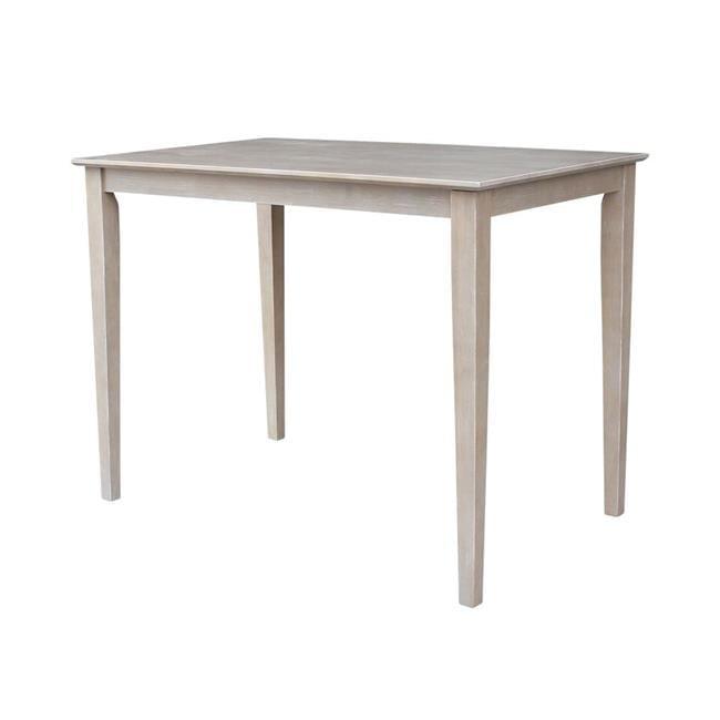 Solid Wood 30" X 48" Counter Height Table Washed Gray Taupe - International Concepts: Parawood, Non-Extension, Modern Style