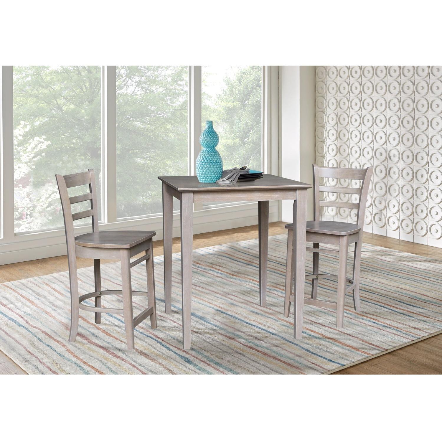 Washed Gray Taupe Solid Wood Counter Height Dining Set with 2 Stools