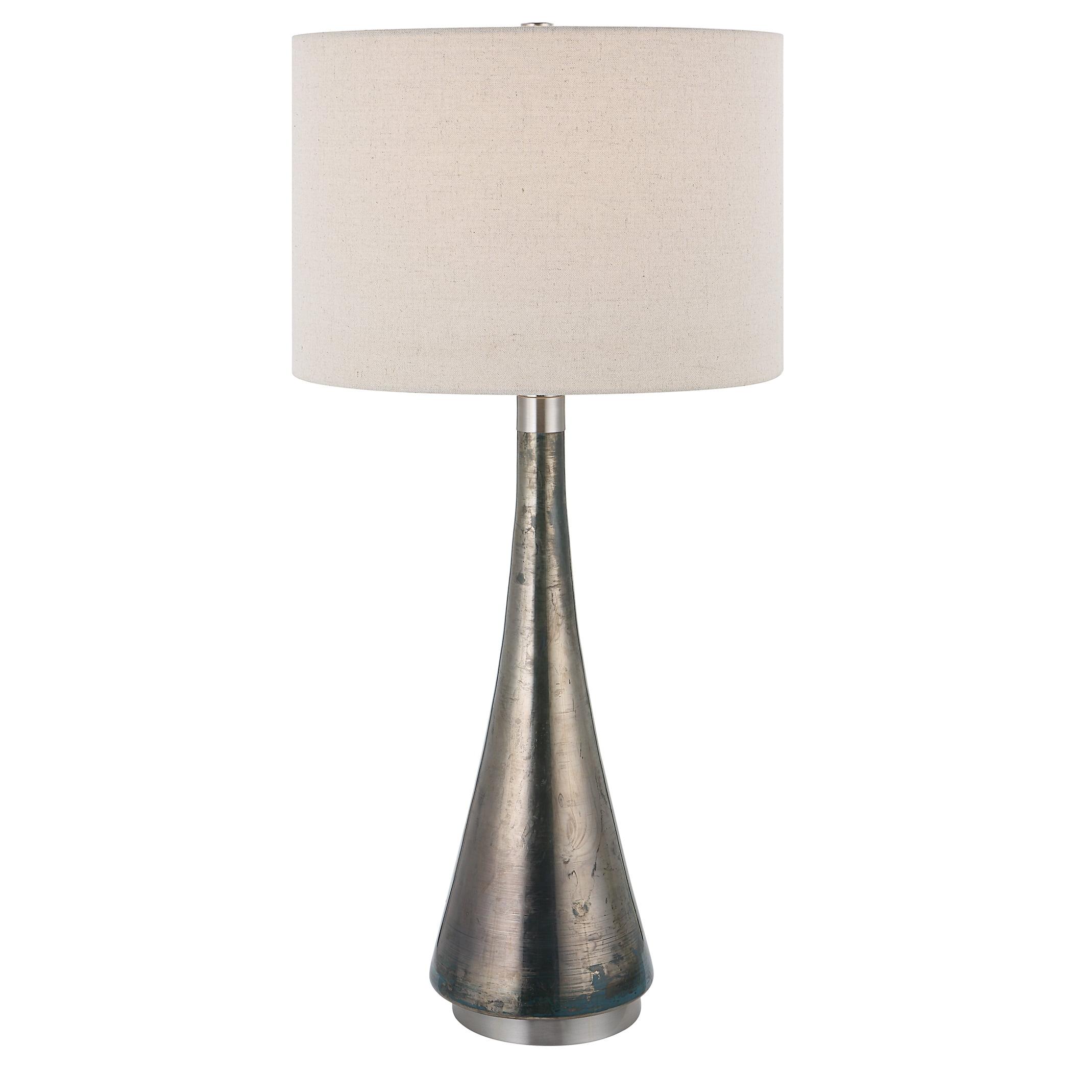 Blue-Green Metallic Glass Table Lamp with Brushed Nickel Finish