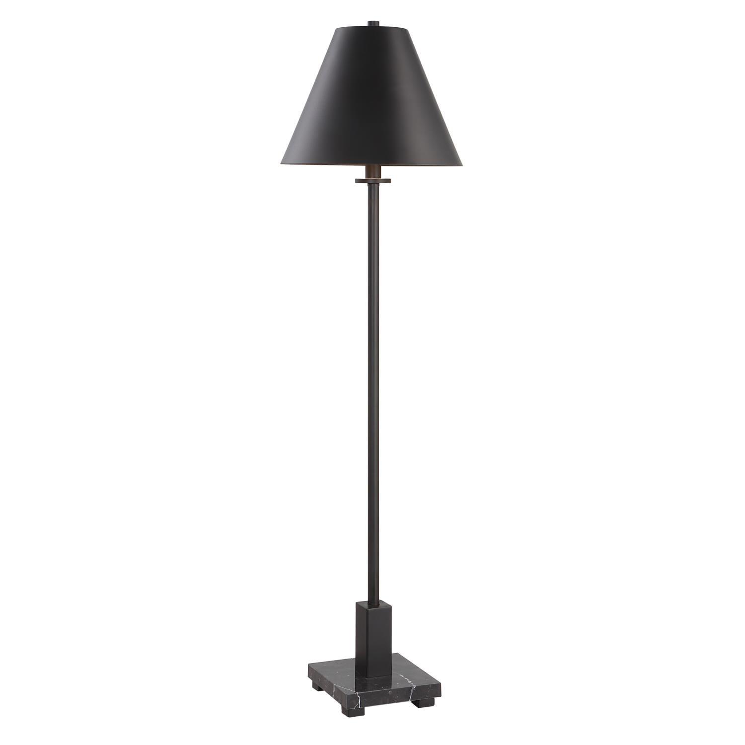 Slimline Satin Black Empire Shade Metal Buffet Table Lamp