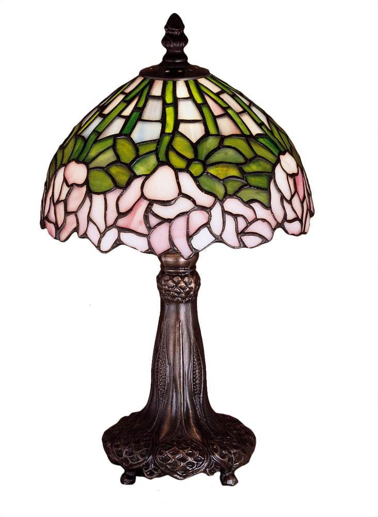 Passion Pink Cabbage Rose 13" Stained Glass & Mahogany Bronze Mini Lamp