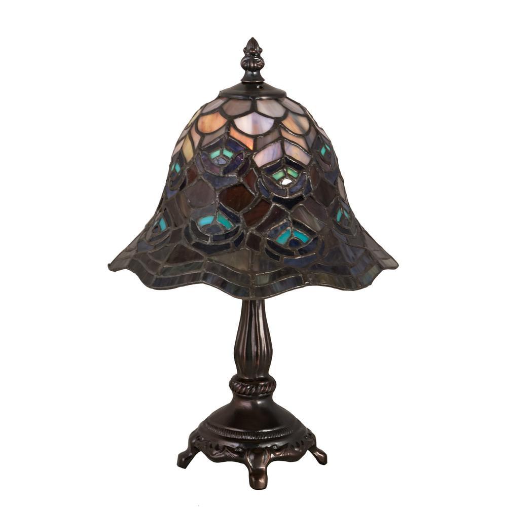 Peacock Feather Stained Glass Bronze Mini Lamp