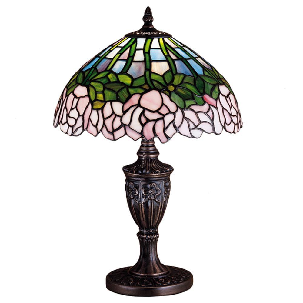 18" Multicolor Stained Glass and Bronze Table Lamp