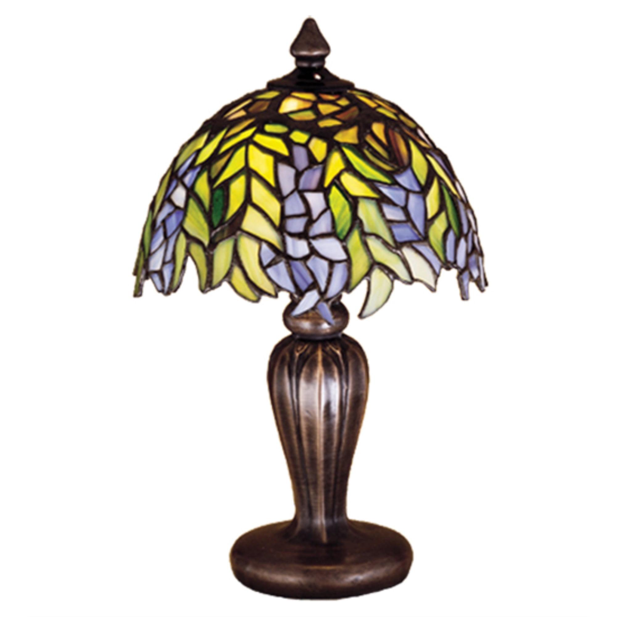 Tiffany Inspired 13" Bronze Stained Glass Floral Mini Table Lamp