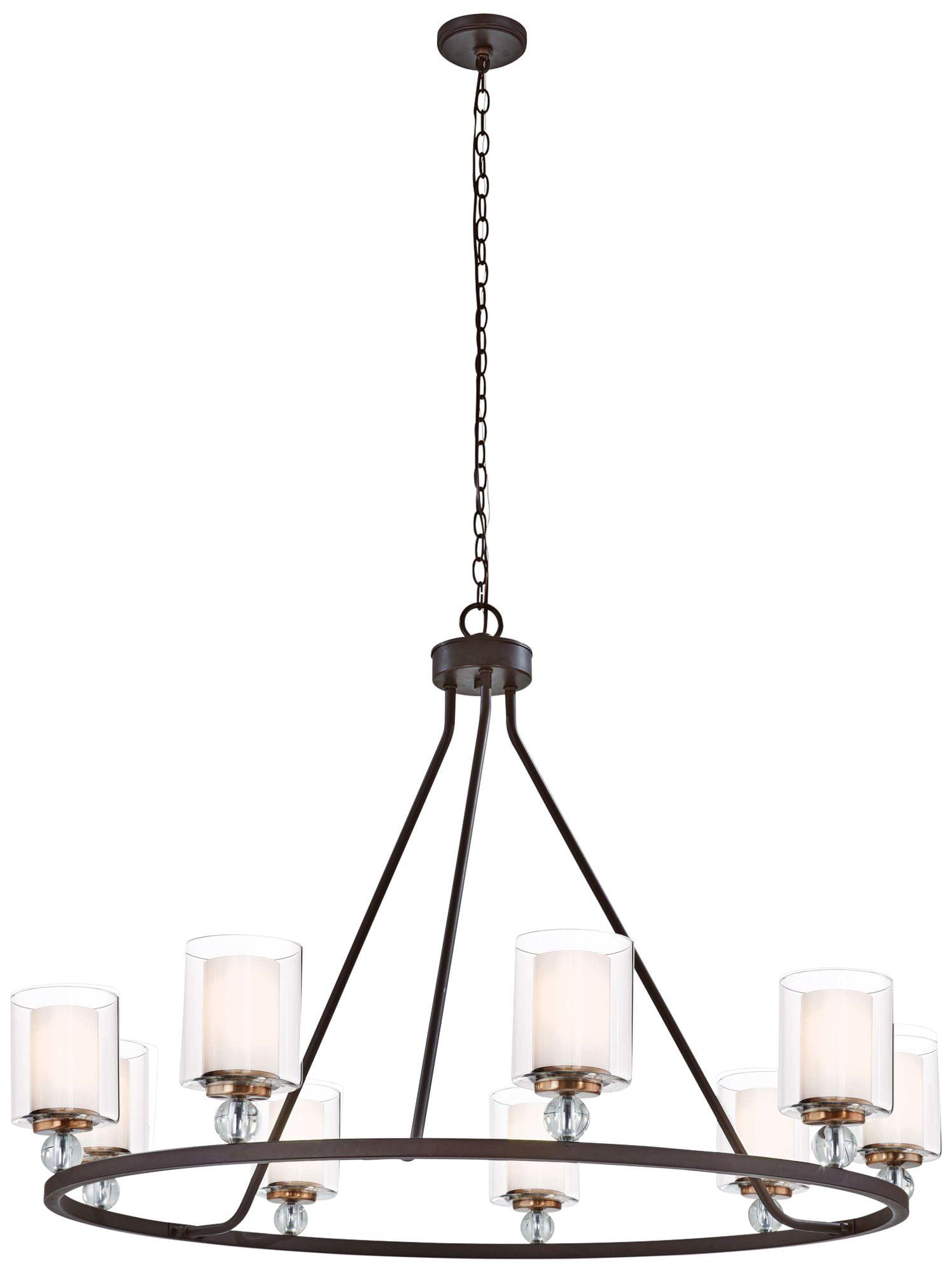 Regal Silhouette 9-Light Chandelier in Painted Bronze with Clear Ribbed Glass