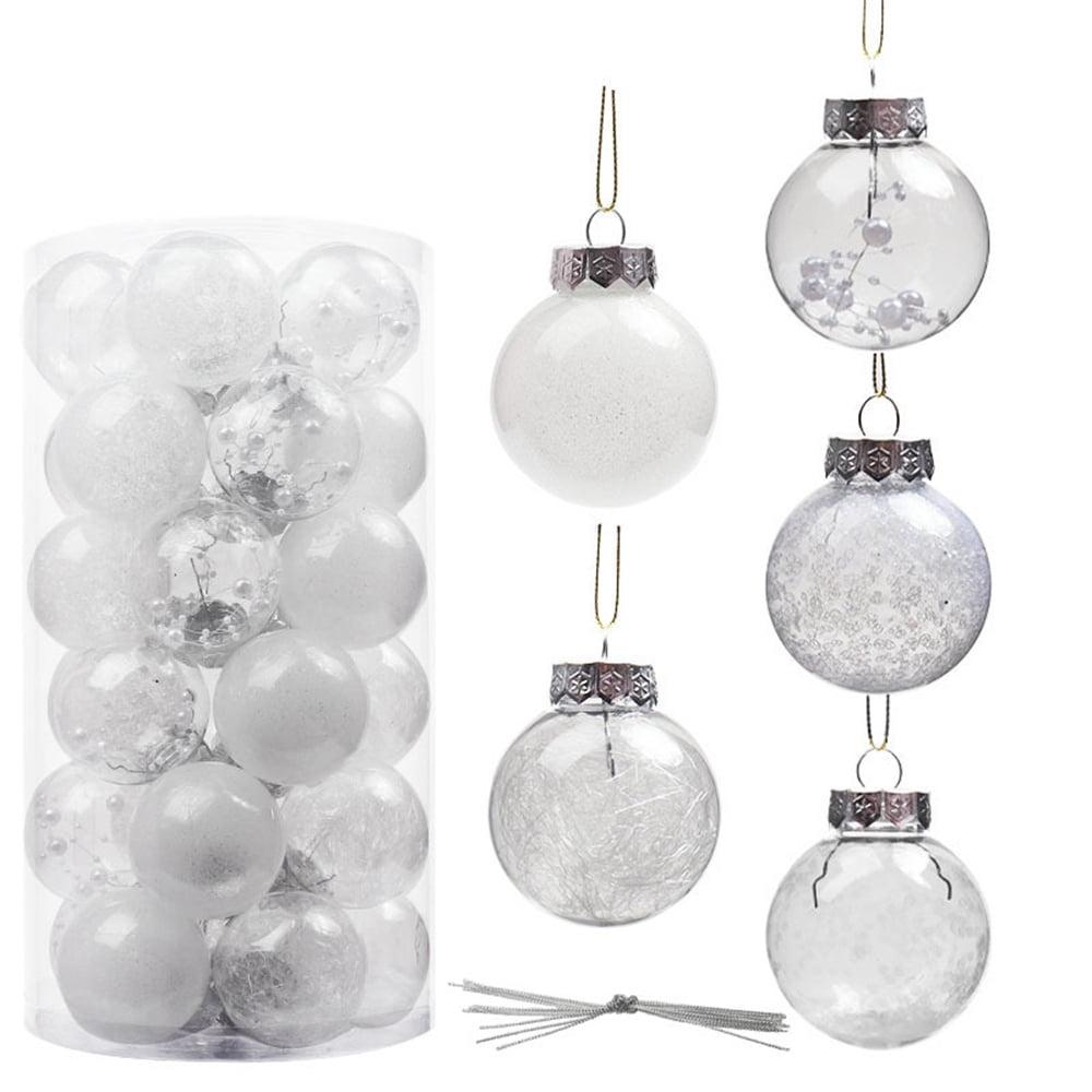 30Pcs Christmas Ball Ornaments- NOGIS 60mm/2.36" Shatterproof Clear Plastic Xmas Balls Baubles Set with Stuffed Delicate Sparkling, Hanging Christmas Tree Decorations (White)