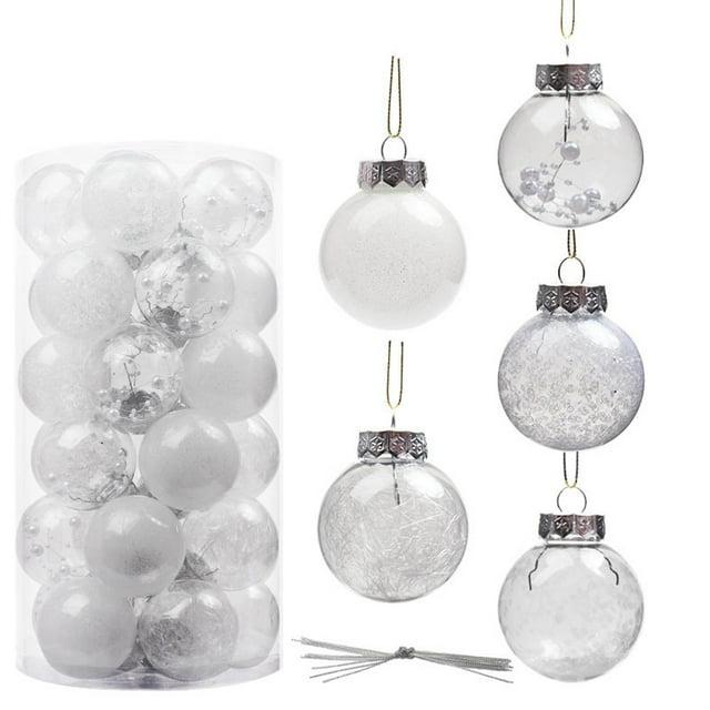 30Pcs Christmas Ball Ornaments- NOGIS 60mm/2.36" Shatterproof Clear Plastic Xmas Balls Baubles Set with Stuffed Delicate Sparkling, Hanging Christmas Tree Decorations (White)