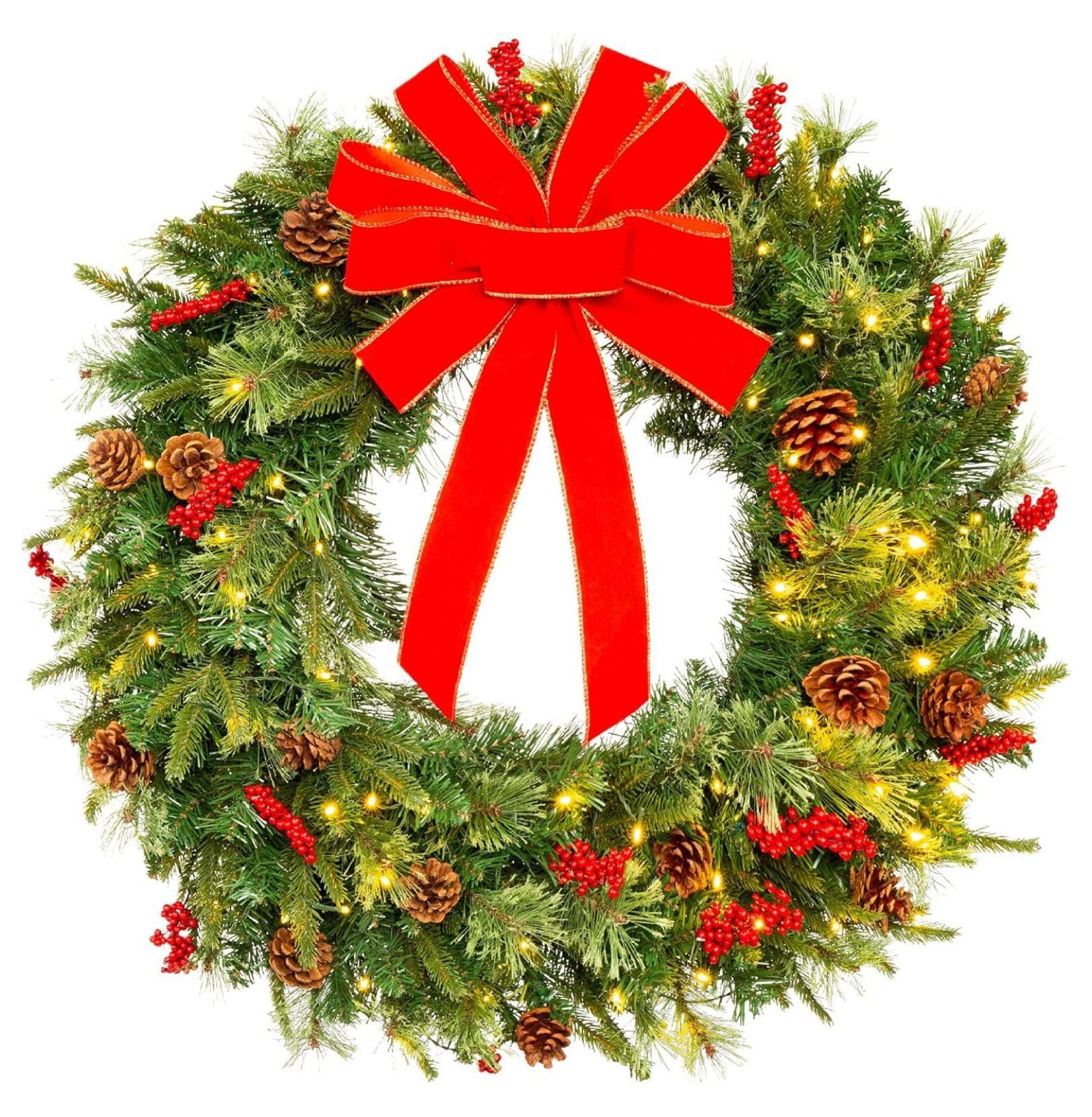 Best Choice Products Pre-Lit Battery Powered Christmas Wreath Decoration w/ PVC Tips, Ribbons