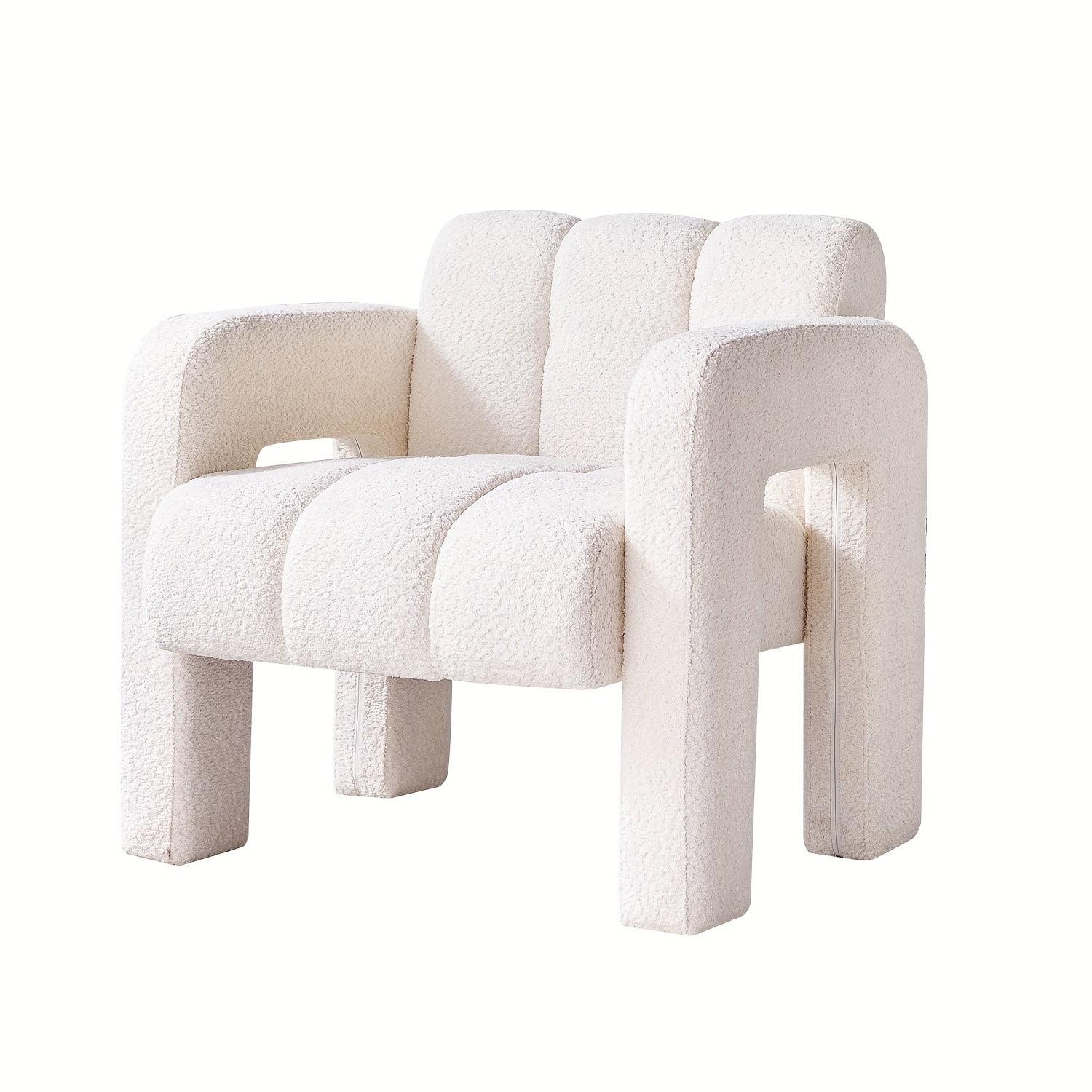 Beige Boucle Upholstered Lounge Accent Armchair with Solid Wood Frame