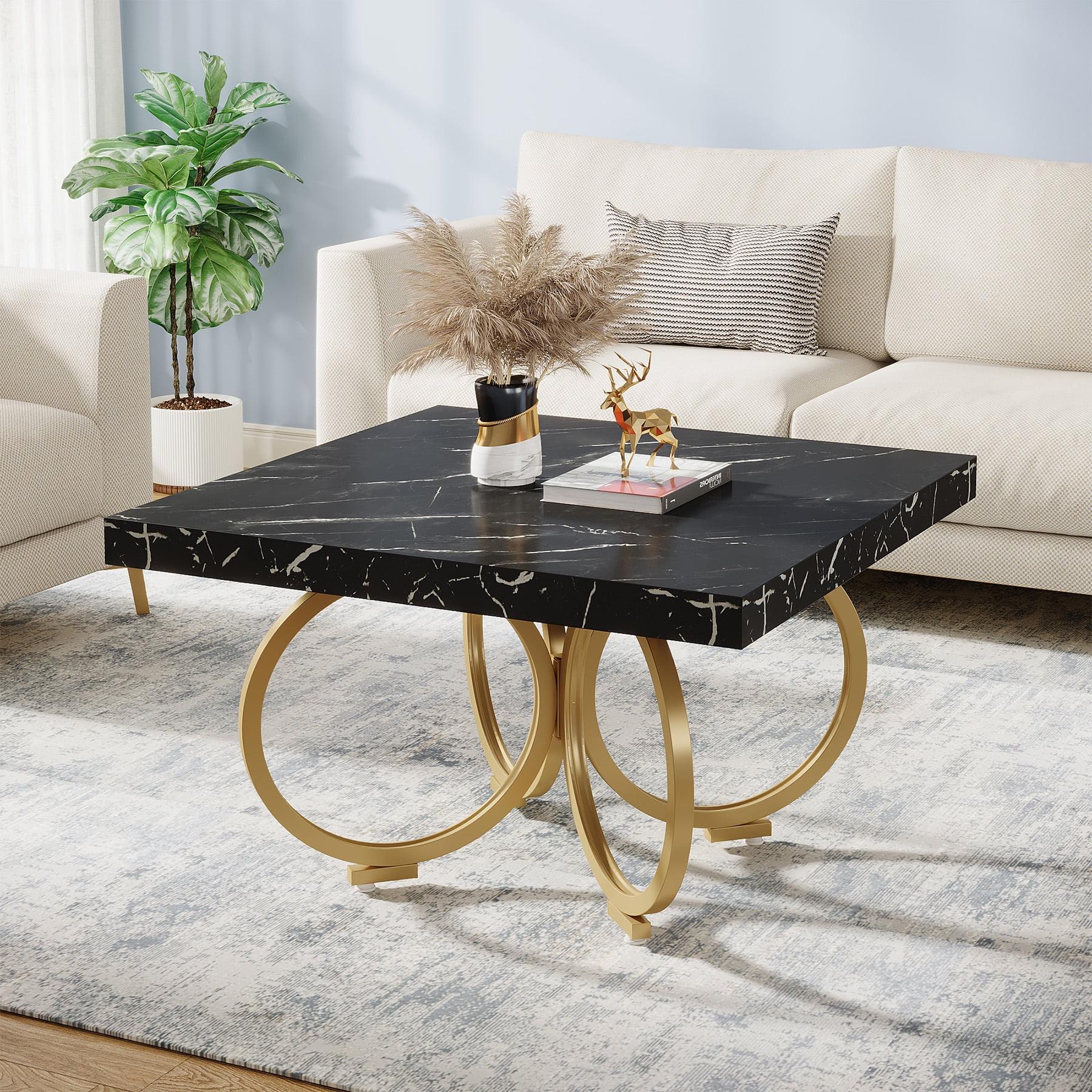 Tribesigns Square Coffee Table, 31.5" Modern Cocktail Table with Geometric Frame, Faux Marble Center Table Tea Table for living room