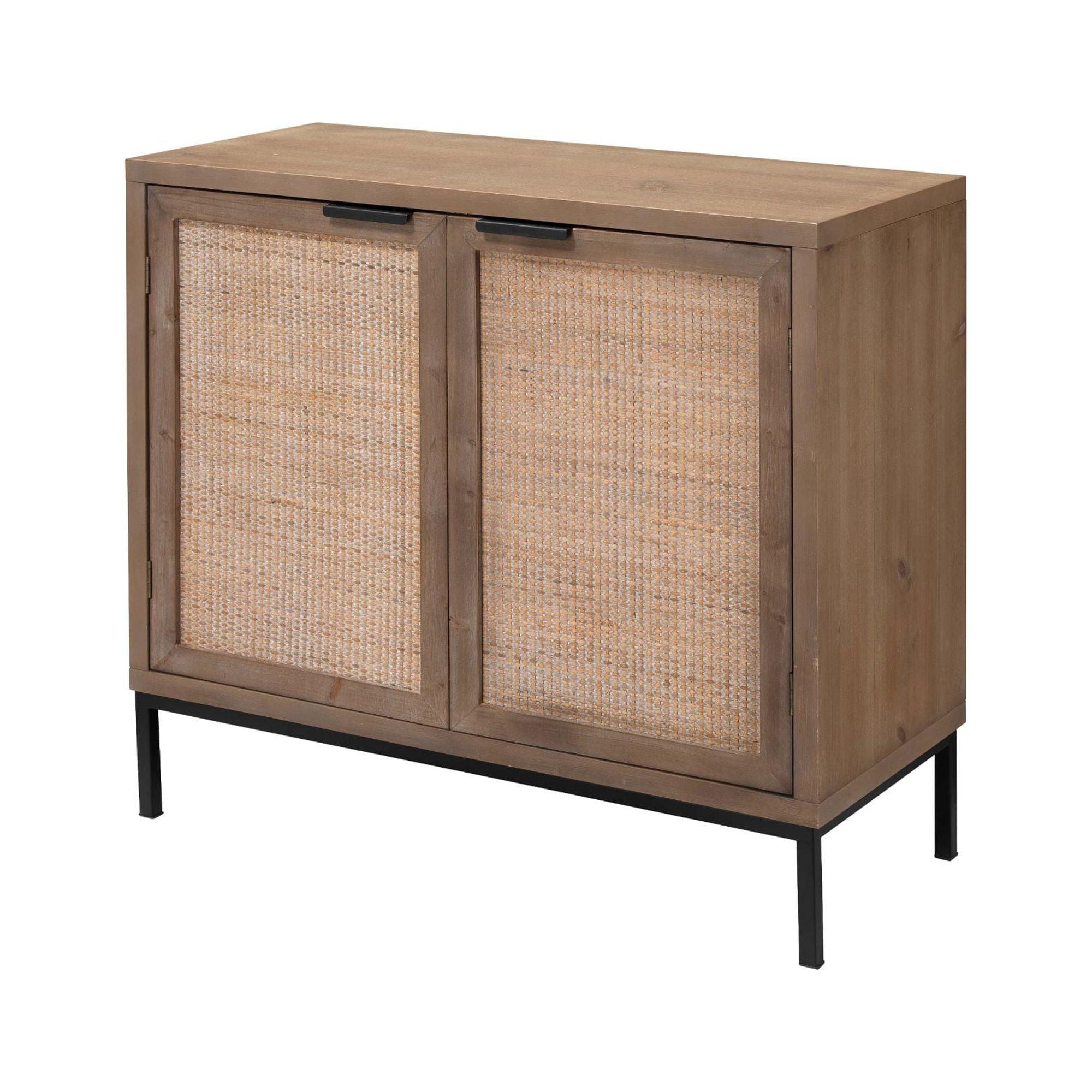 Medium Wood and Black Rattan Accent Cabinet