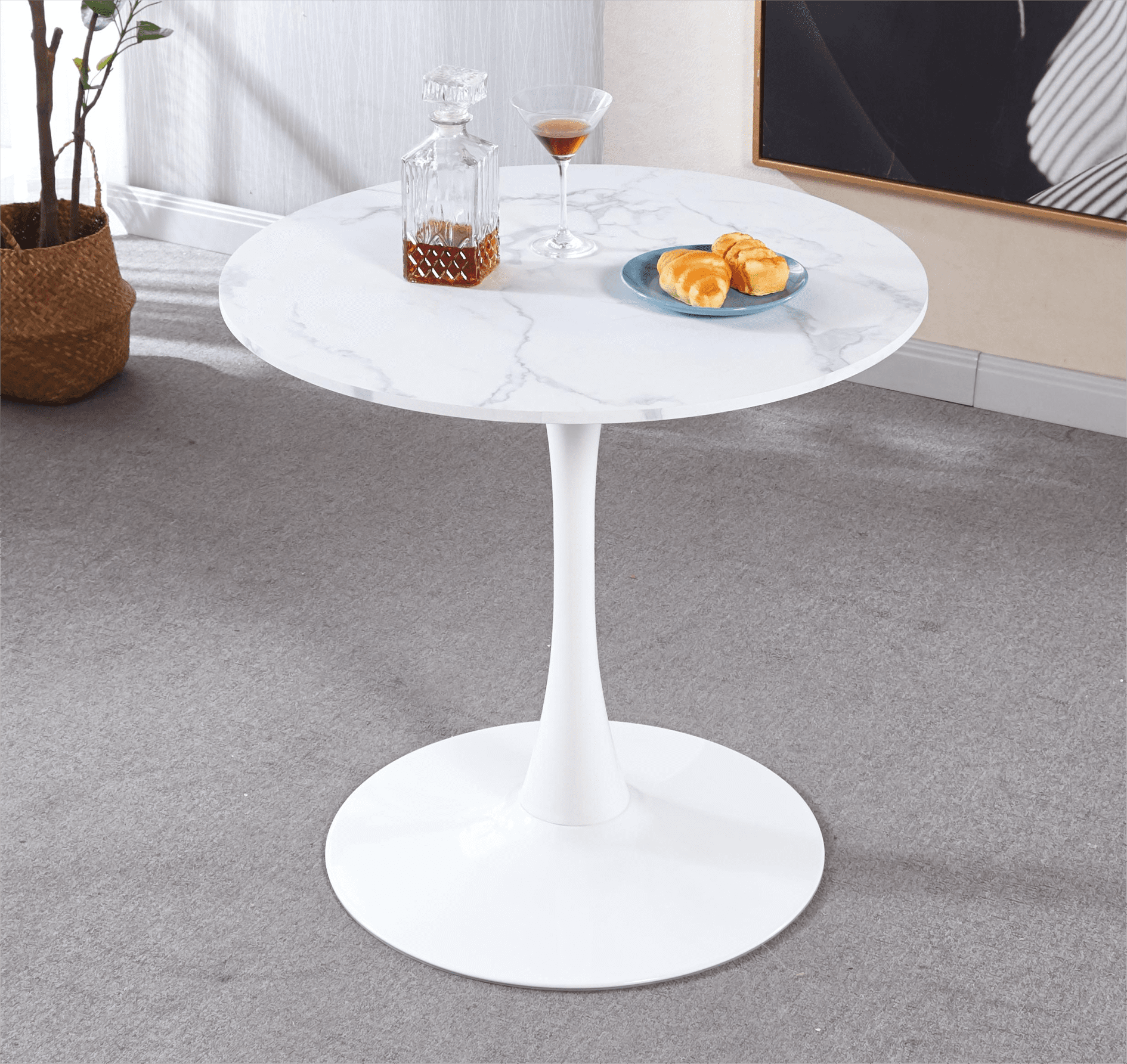 31.5'' White Faux Marble Mid-Century Modern Dining Table