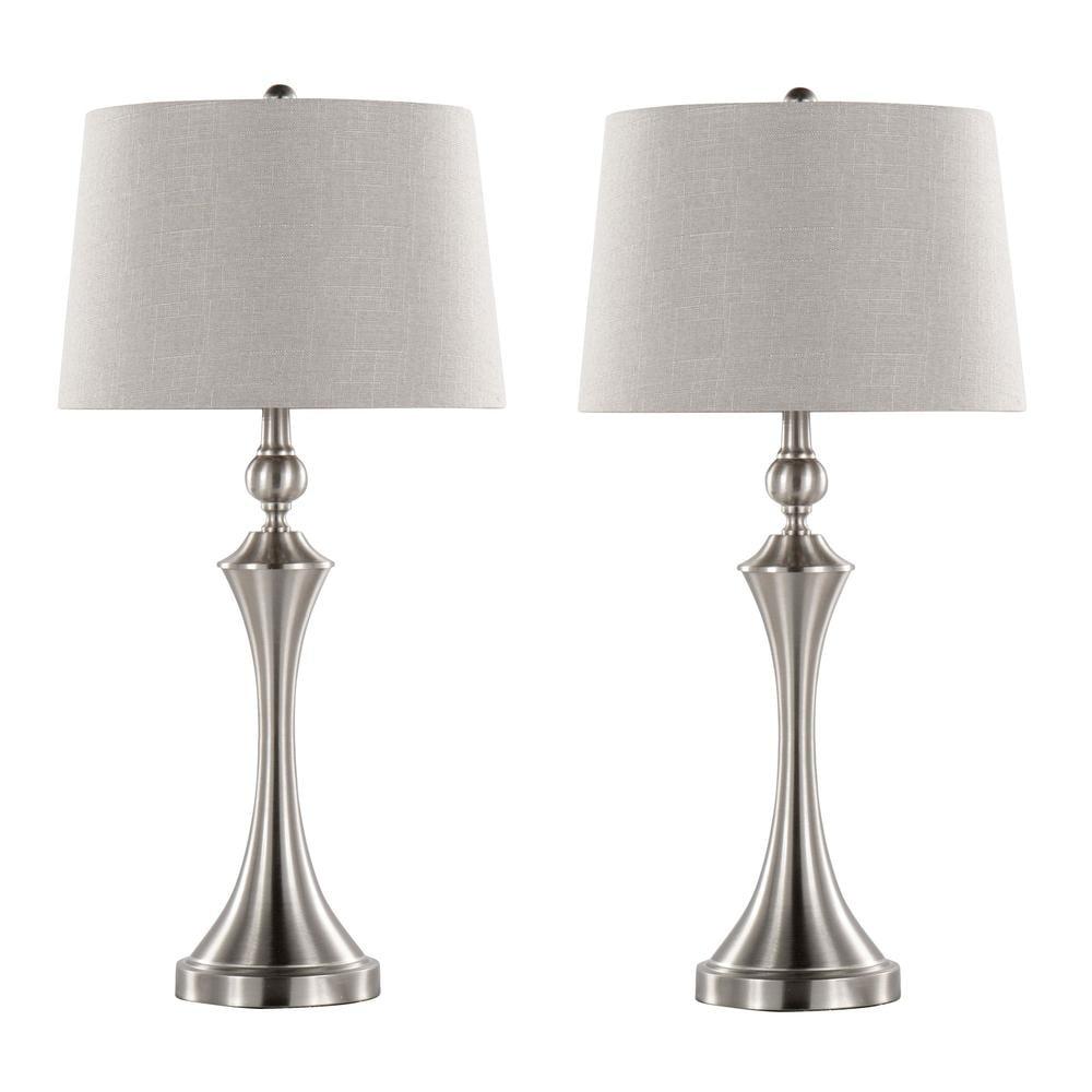 Flint 30" Brushed Nickel Table Lamps with Gray Linen Shades and USB Ports - Set of 2