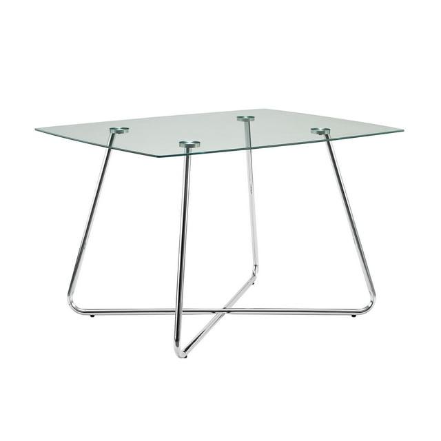 31" Chrome Metal and Clear Tempered Glass Dining Table