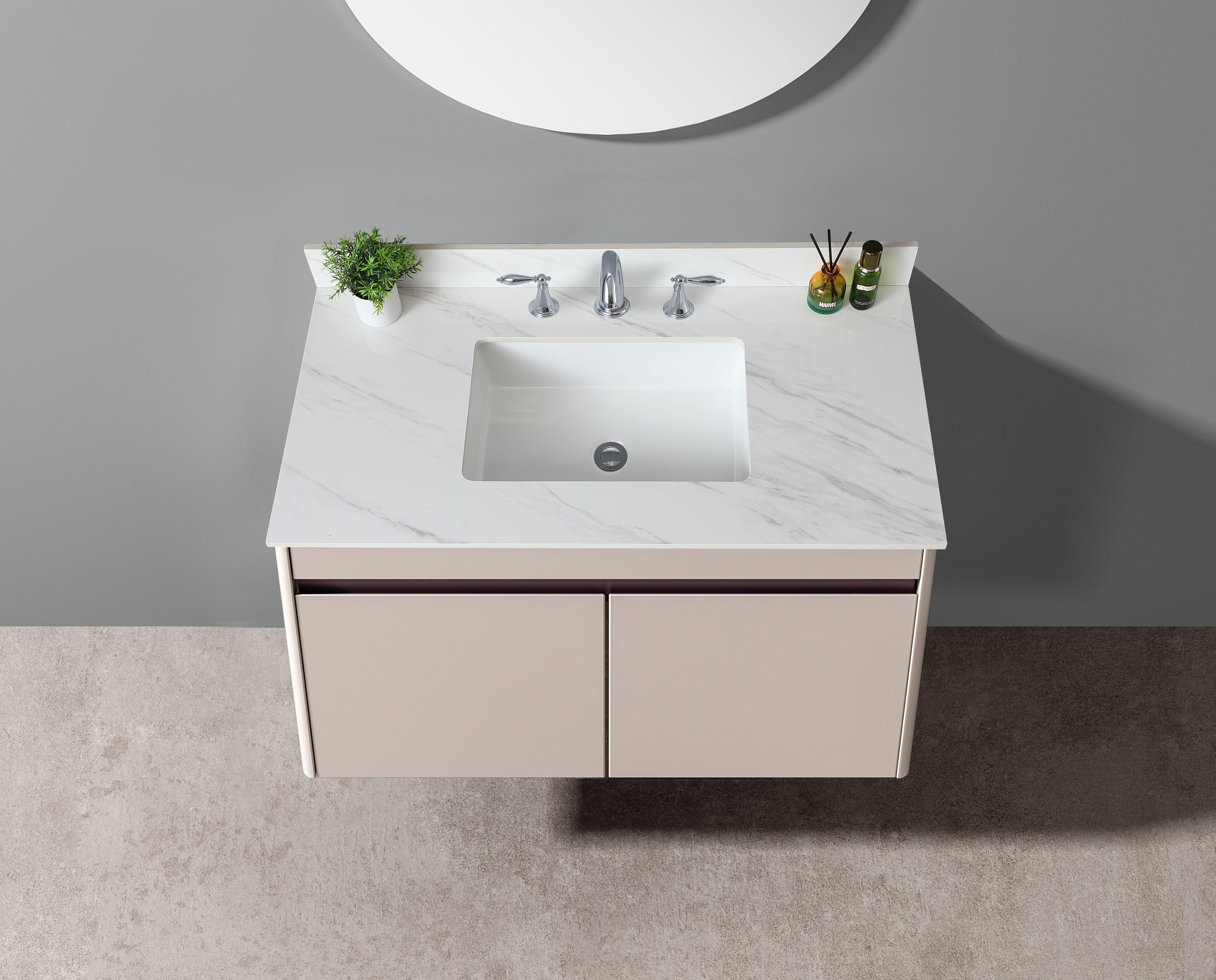 31 Inch White Marble Vanity Top with Ceramic Sink