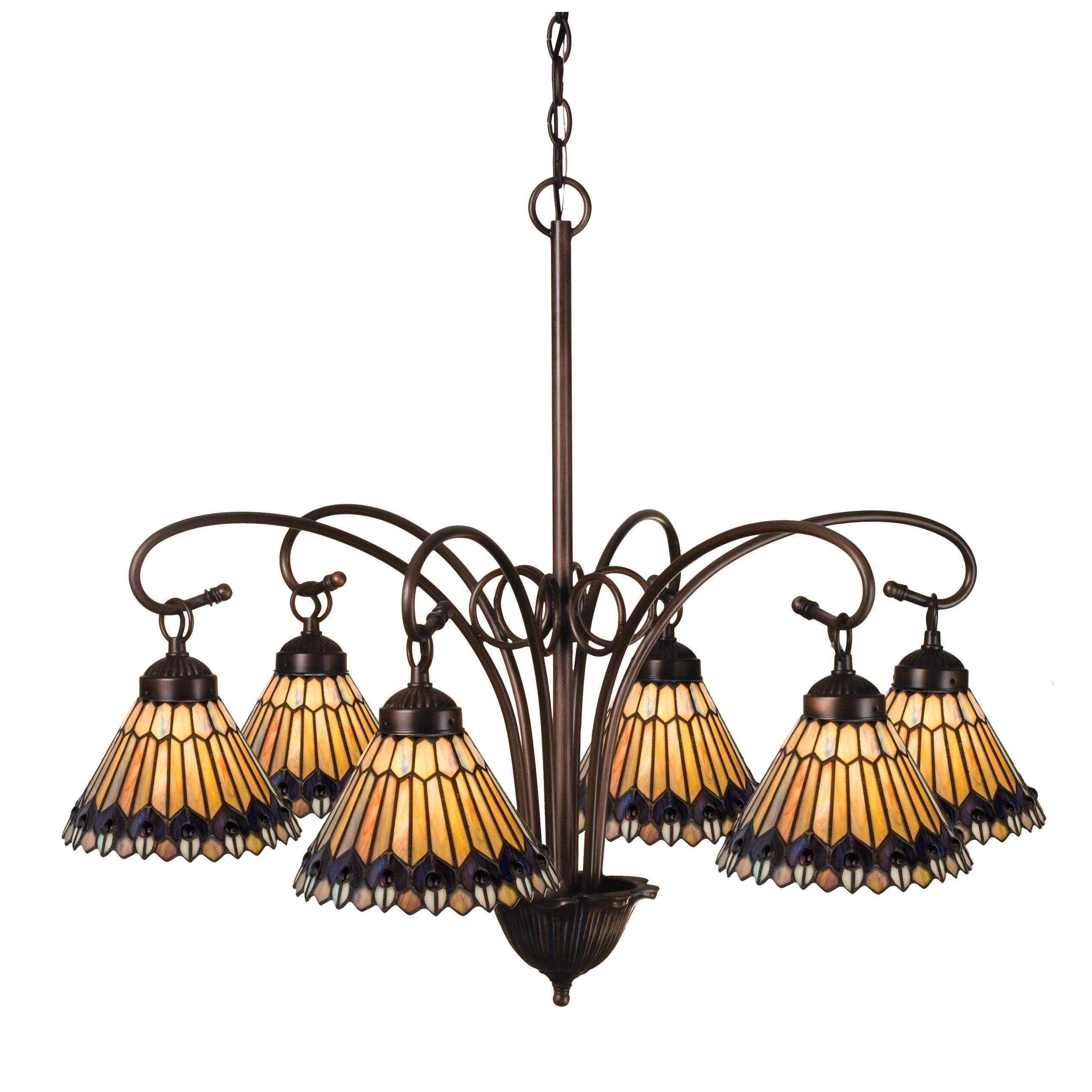 Mahogany Bronze 31" Tiffany Style 6-Light Chandelier