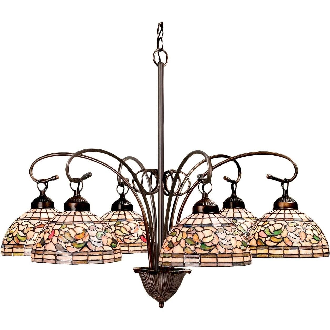 Autumn Gold Tiffany-Style 6-Light Chandelier in Mahogany Bronze