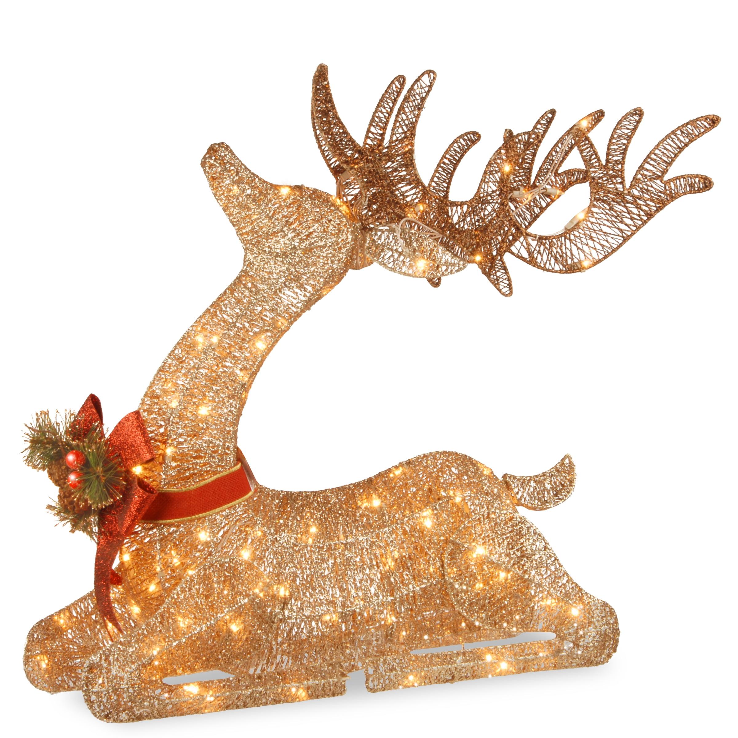 31" Sisal Splendor Champagne Lying Deer Novelty Sculpture Light White Lights - National Tree Company