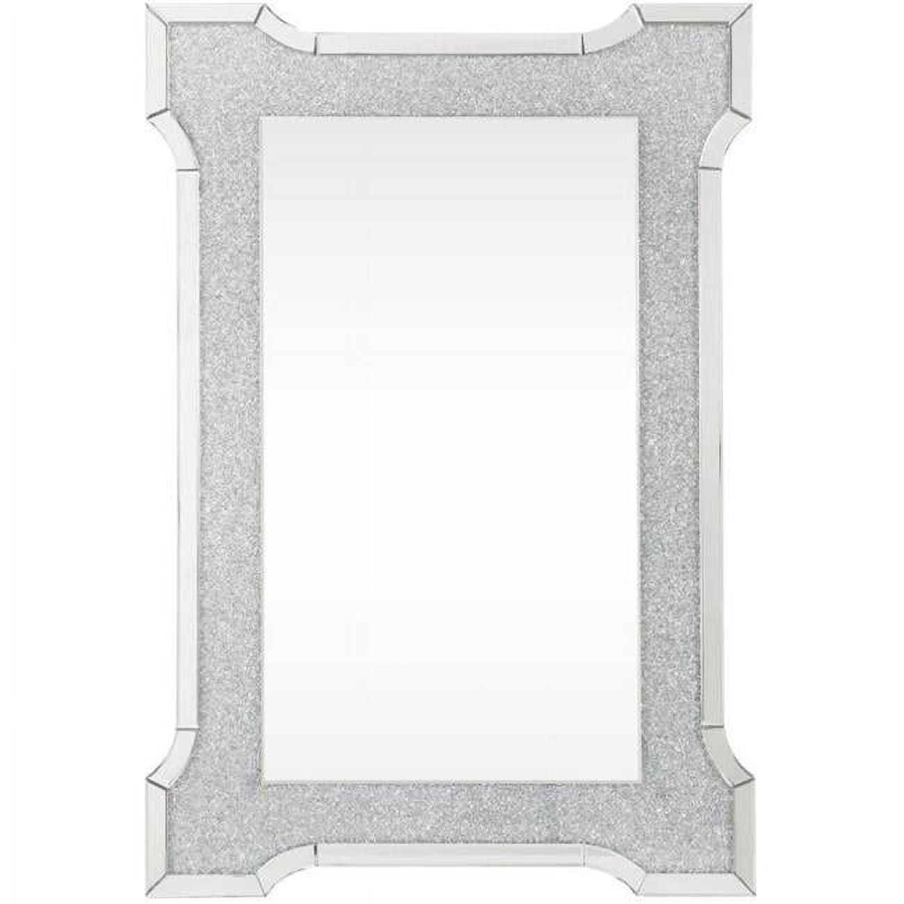 Glamorous Rectangular Wall Mirror with Beveled Mirrored Trim and Faux Diamonds