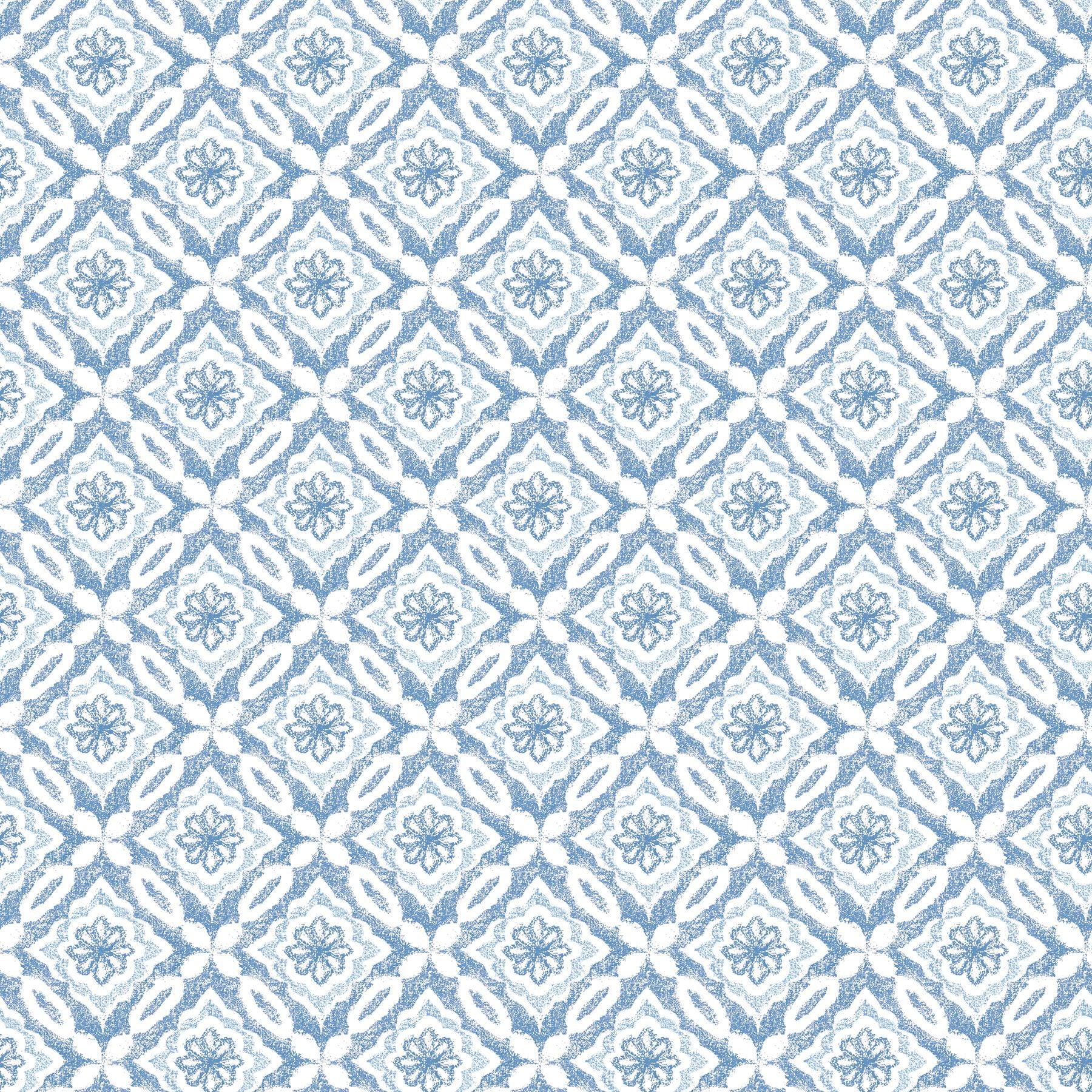 3122-10702 Hugson Quilted Damask Wallpaper with Embellished Diamond Shapes in Blue White Colors Farmhouse Style Prepasted Acrylic Coated Paper