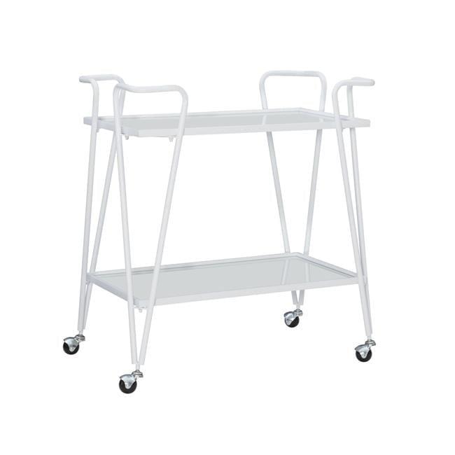 Mid-Century Modern White Iron Bar Cart with Mirrored Shelves