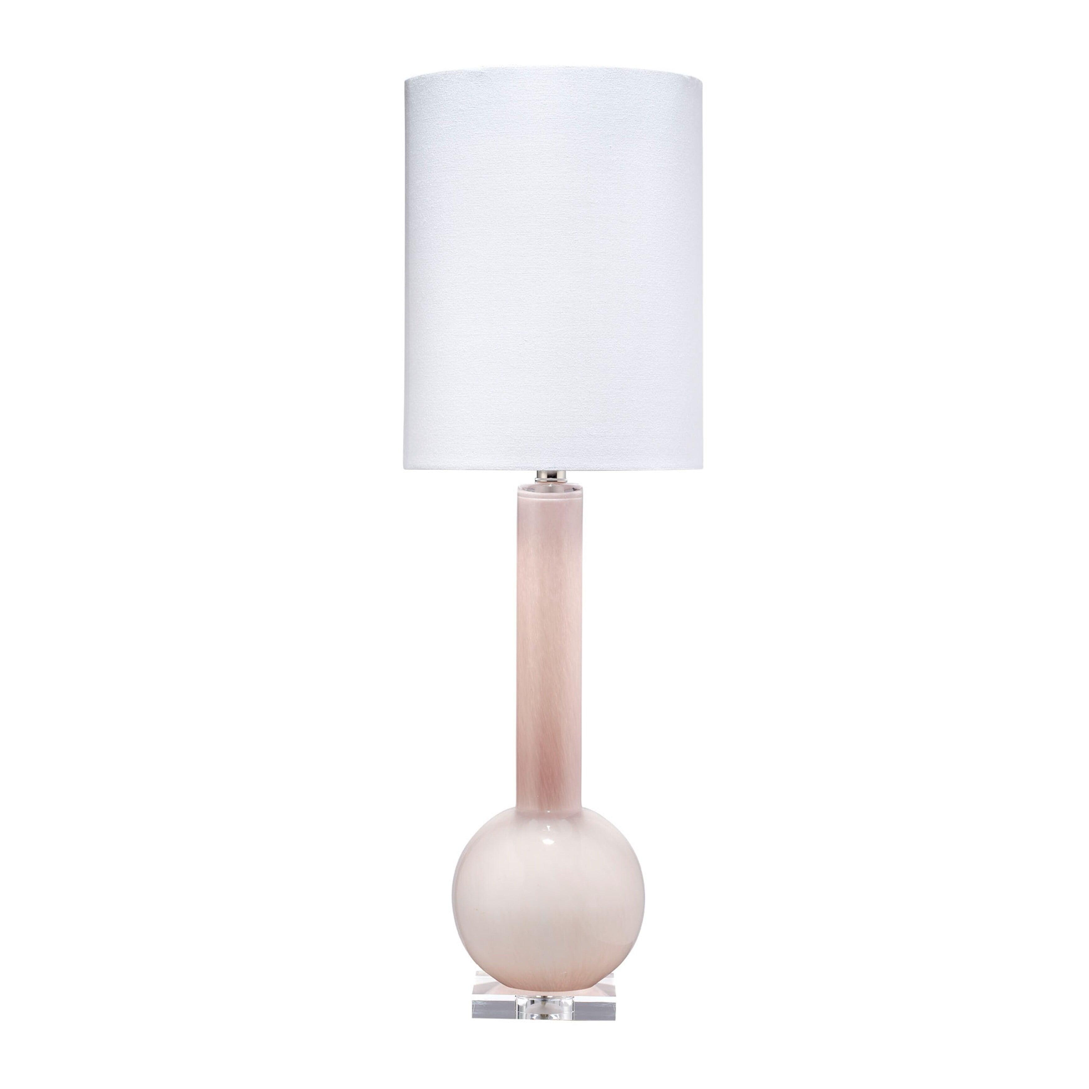 Petal Pink Glass Table Lamp with White Linen Shade