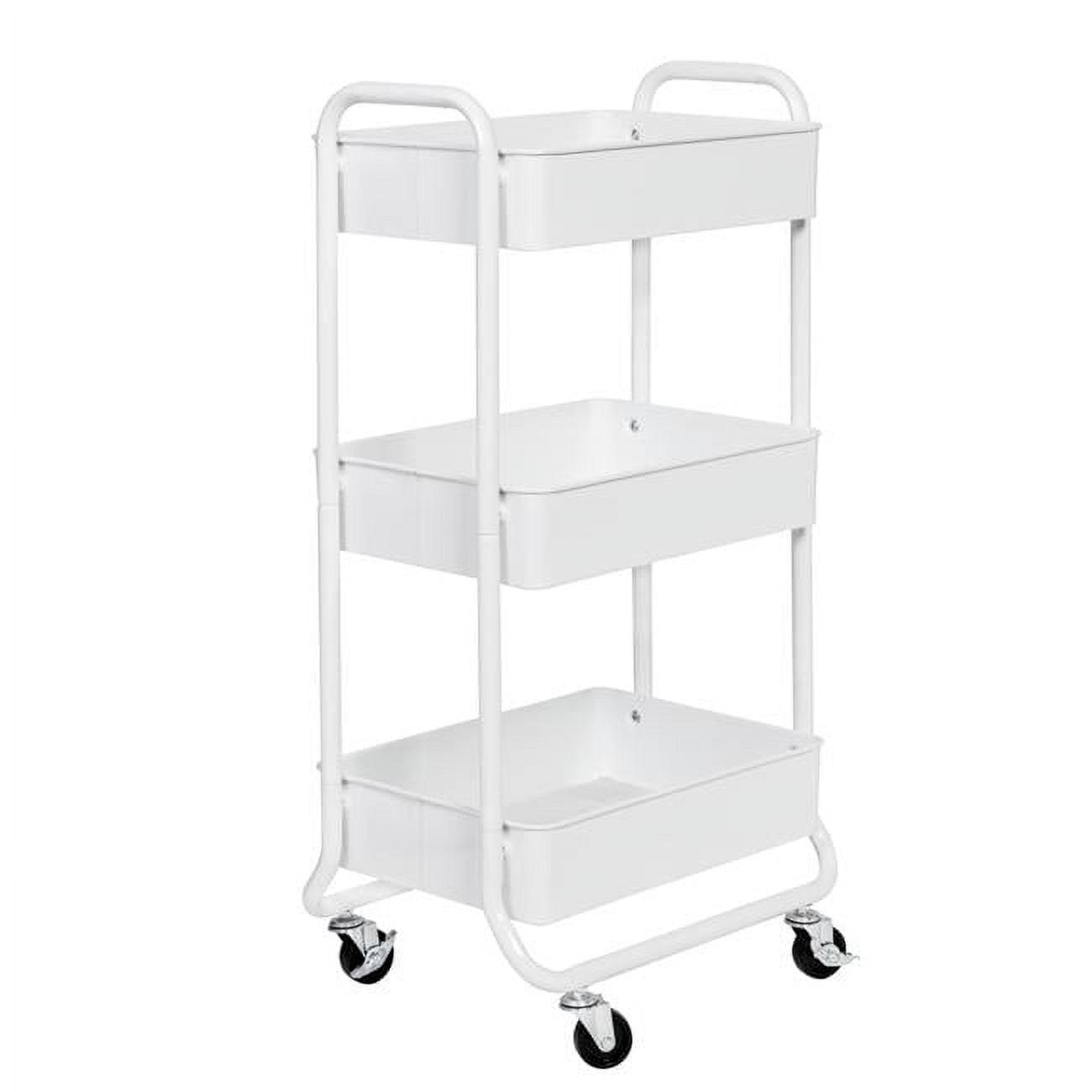 Sleek White Steel 3-Tier Rolling Utility Cart