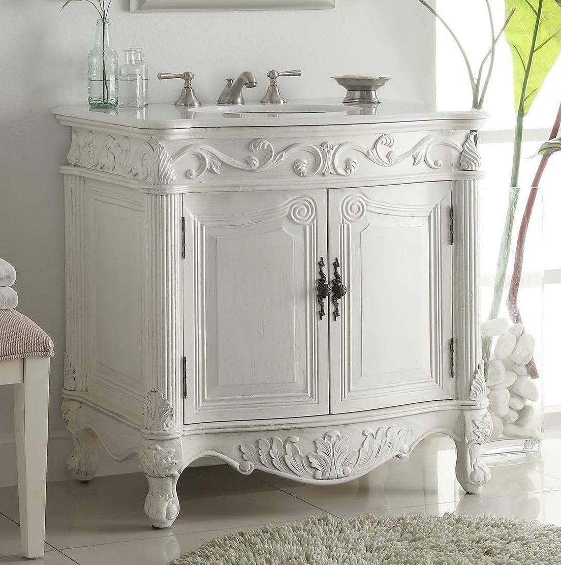 32" Benton Collection Fiesta Antique Victorian Classic Style White Bathroom Vanity CF-2873W-AW