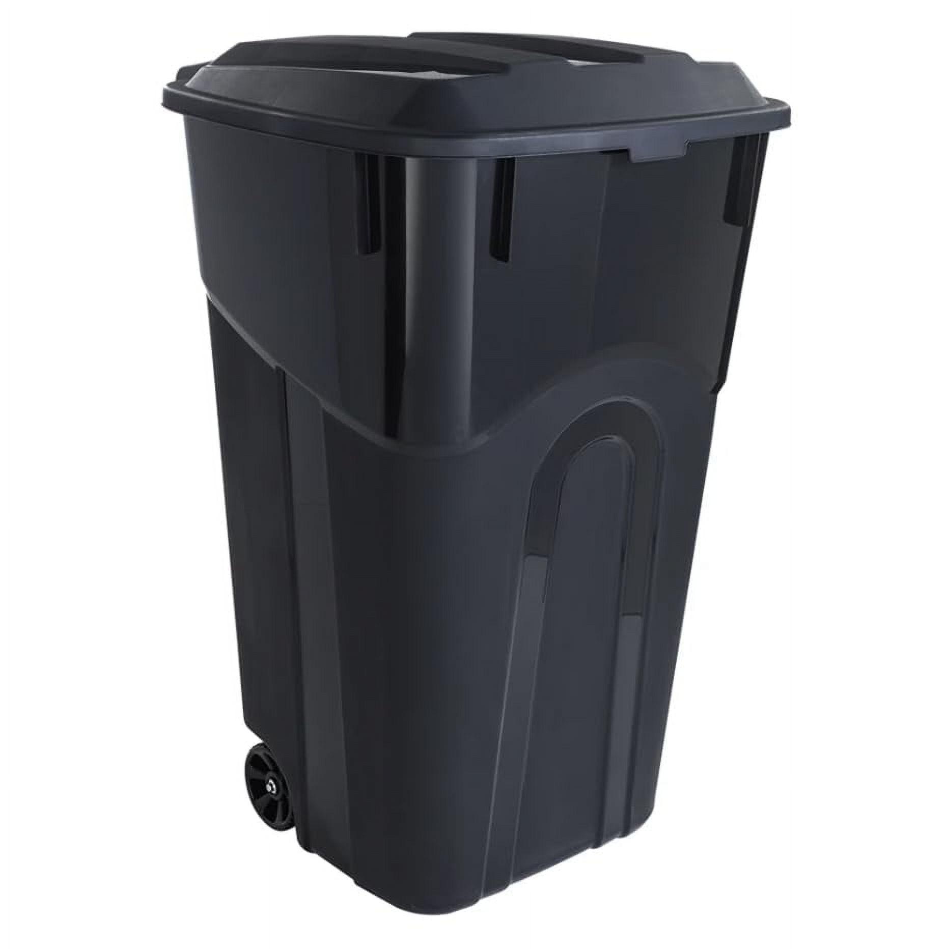 Hyper Tough 32 Gallon Wheeled Heavy Duty Plastic Garbage Can, Attached Lid, Black