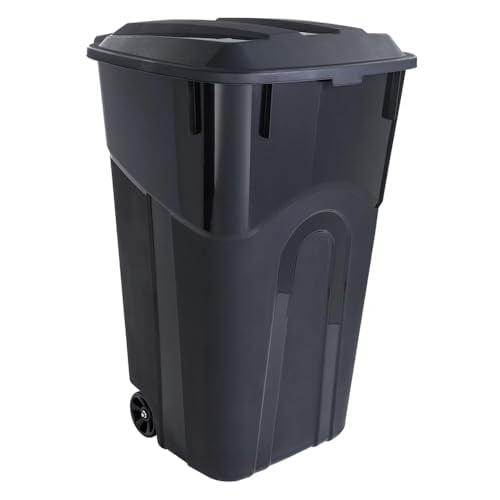 Hyper Tough 32 Gallon Wheeled Heavy Duty Plastic Garbage Can, Attached Lid, Black