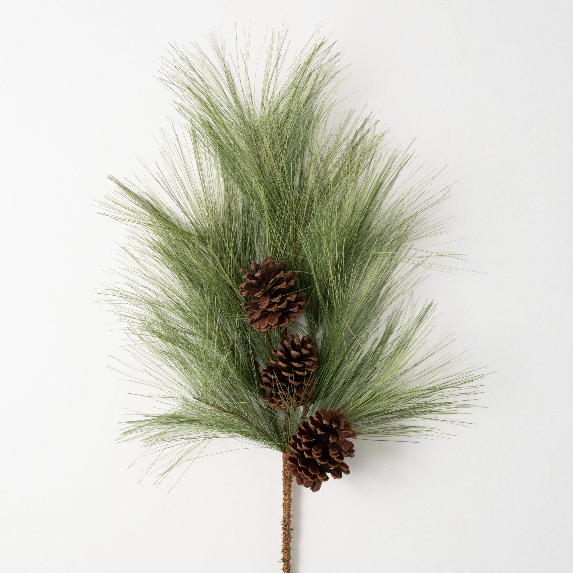 36" Green Pine Needle and Cone Christmas Spray with Lights