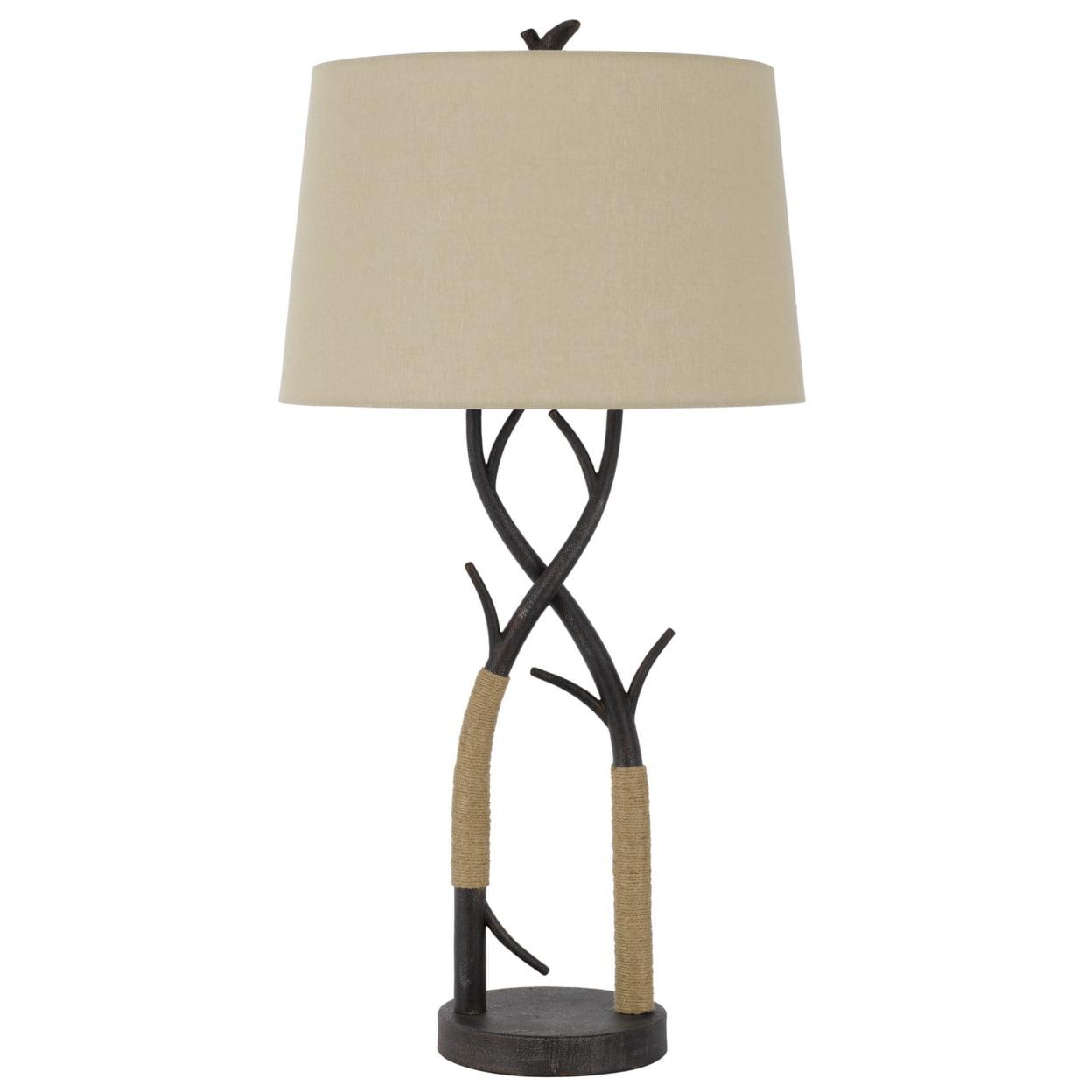 32" Black Metal Tree Branch Table Lamp with Linen Shade