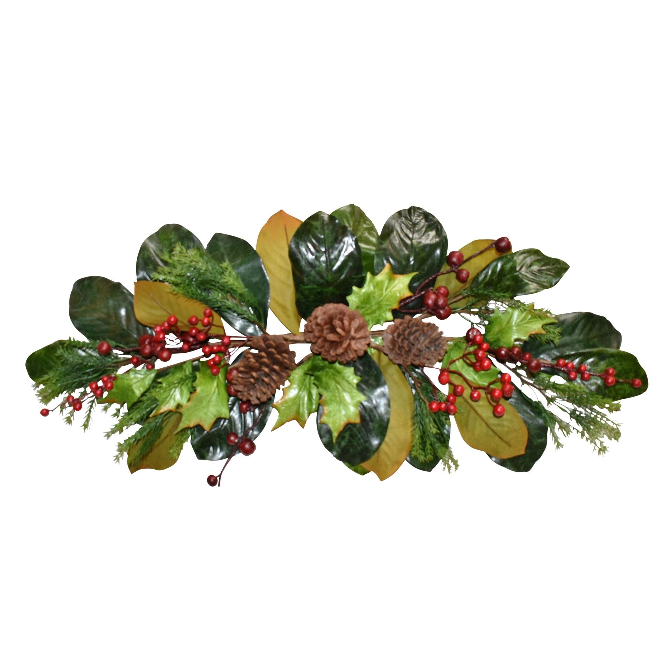 32" Festive Red Berry Pine Cone Holly Christmas Swag